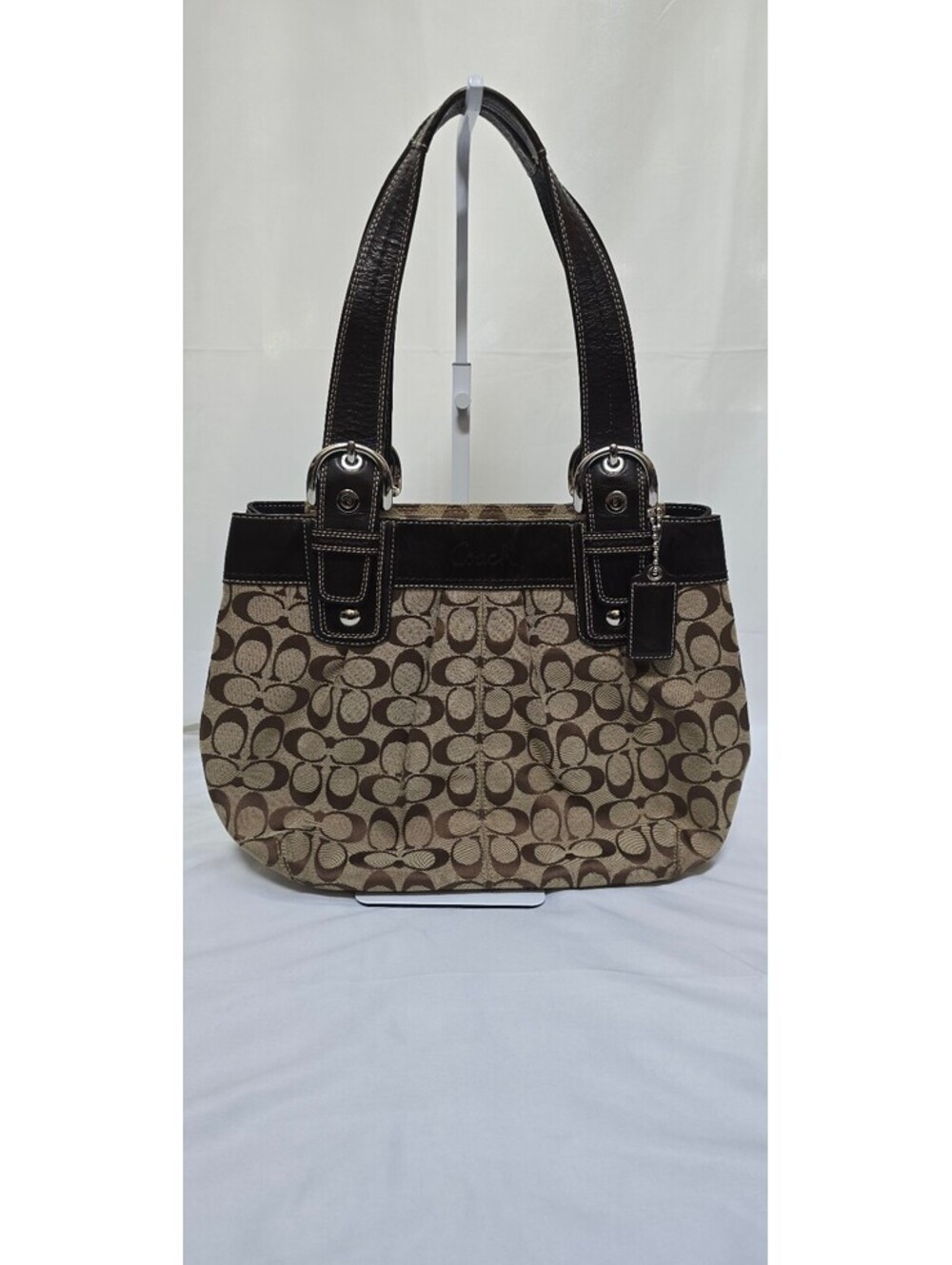 Coach Soho Pleated Signature Tote F15047 Khaki Brown Y2K